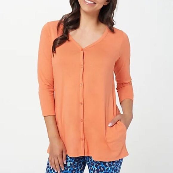 LOGO Principles by Lori Goldstein 3/4 Sleeve Cardigan - Picture 1 of 5